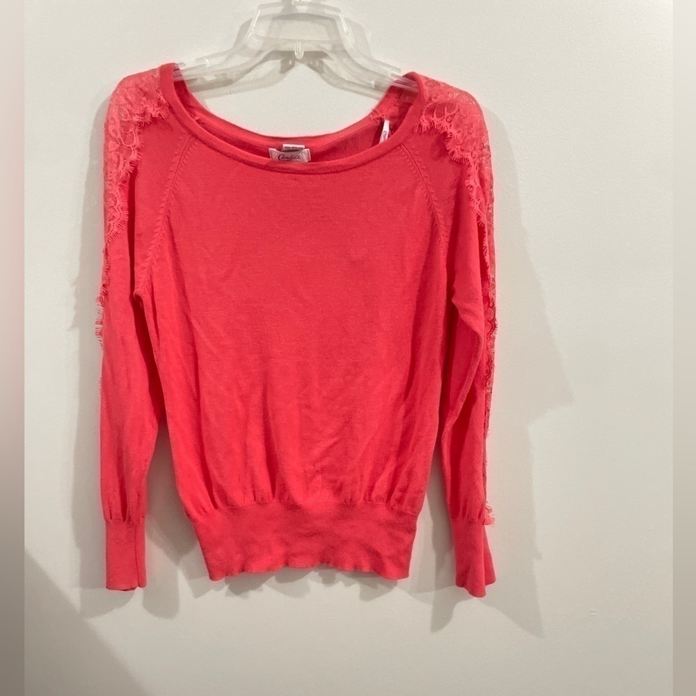 Candie’s Coral Pink Sweater w/ Lace Details and Buttons Down In The Back Size XL
